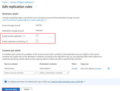 显示“编辑复制规则”窗格中取消选中的“启用优先级复制”复选框位置的屏幕截图。