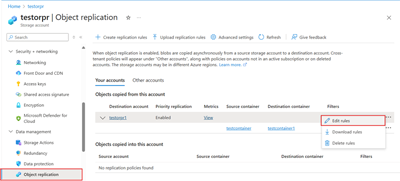显示如何查找现有复制规则的“编辑规则”选项的屏幕截图。