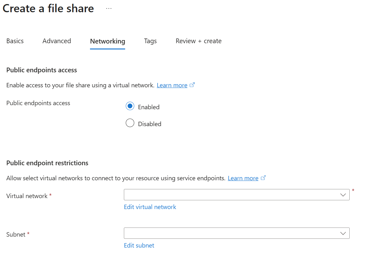 服务终结点选项卡的屏幕截图。