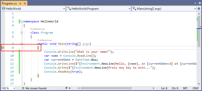 Visual Studio 单步执行方法 - C#