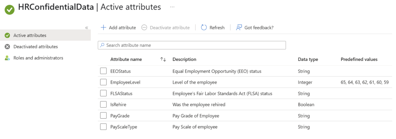 自定义安全活动属性的屏幕截图。