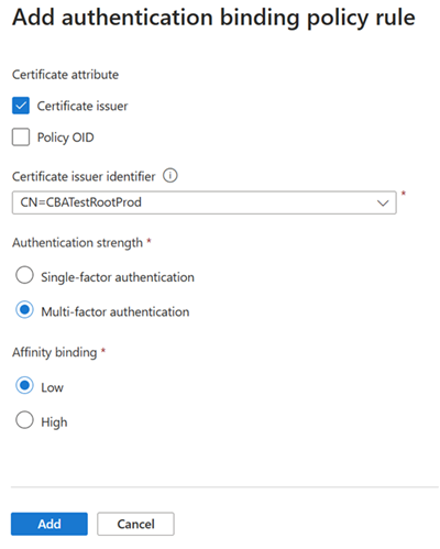 显示如何将 MFA 策略映射到高相关性绑定的屏幕截图。