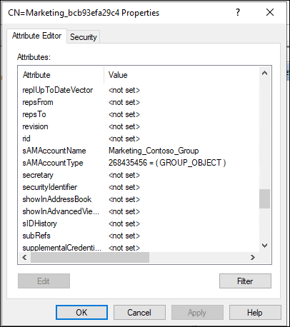 表达式后的 sAMAccountName 值的屏幕截图。