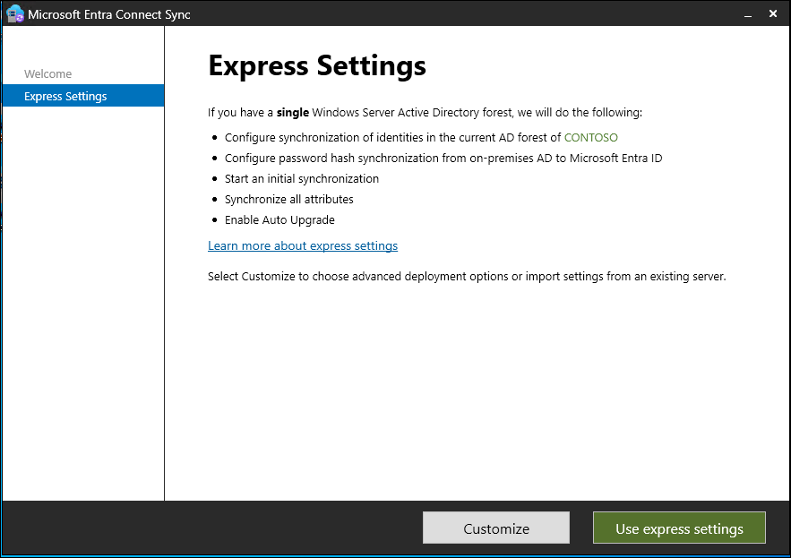 Express 设置的屏幕截图。