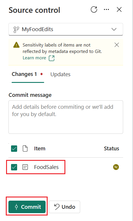 提交更改用户界面的屏幕截图。