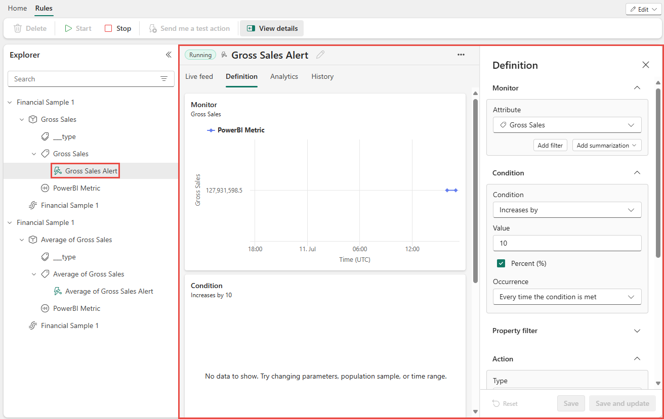 显示“总销售额警报”定义的屏幕截图。