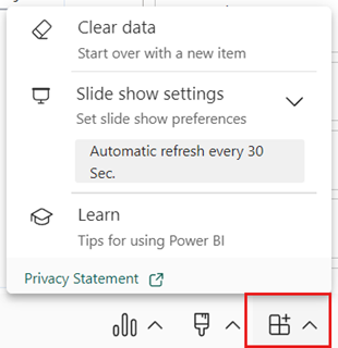 PowerPoint 加载项选项菜单的 Power BI 加载项屏幕截图。