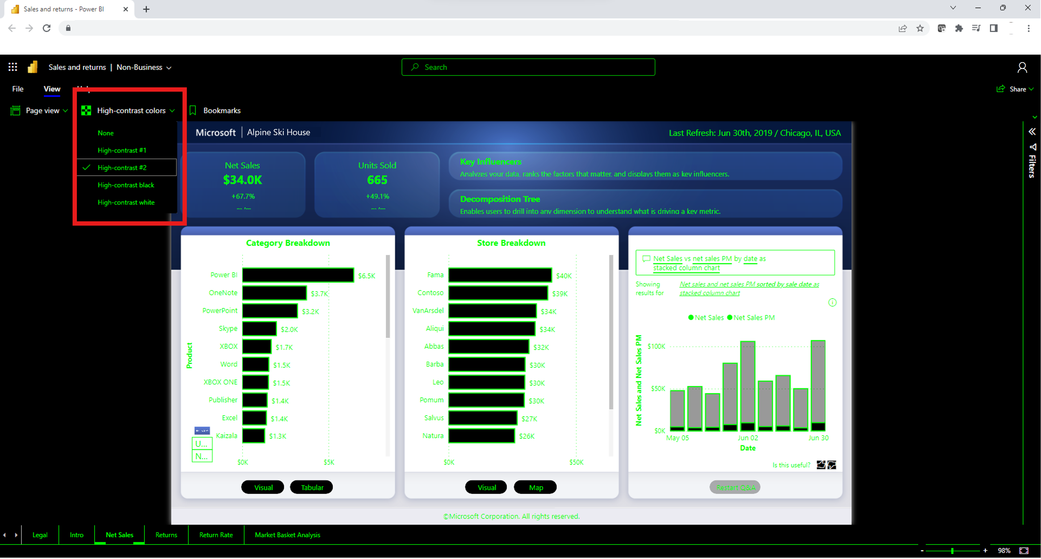 高对比度颜色选项的屏幕截图。