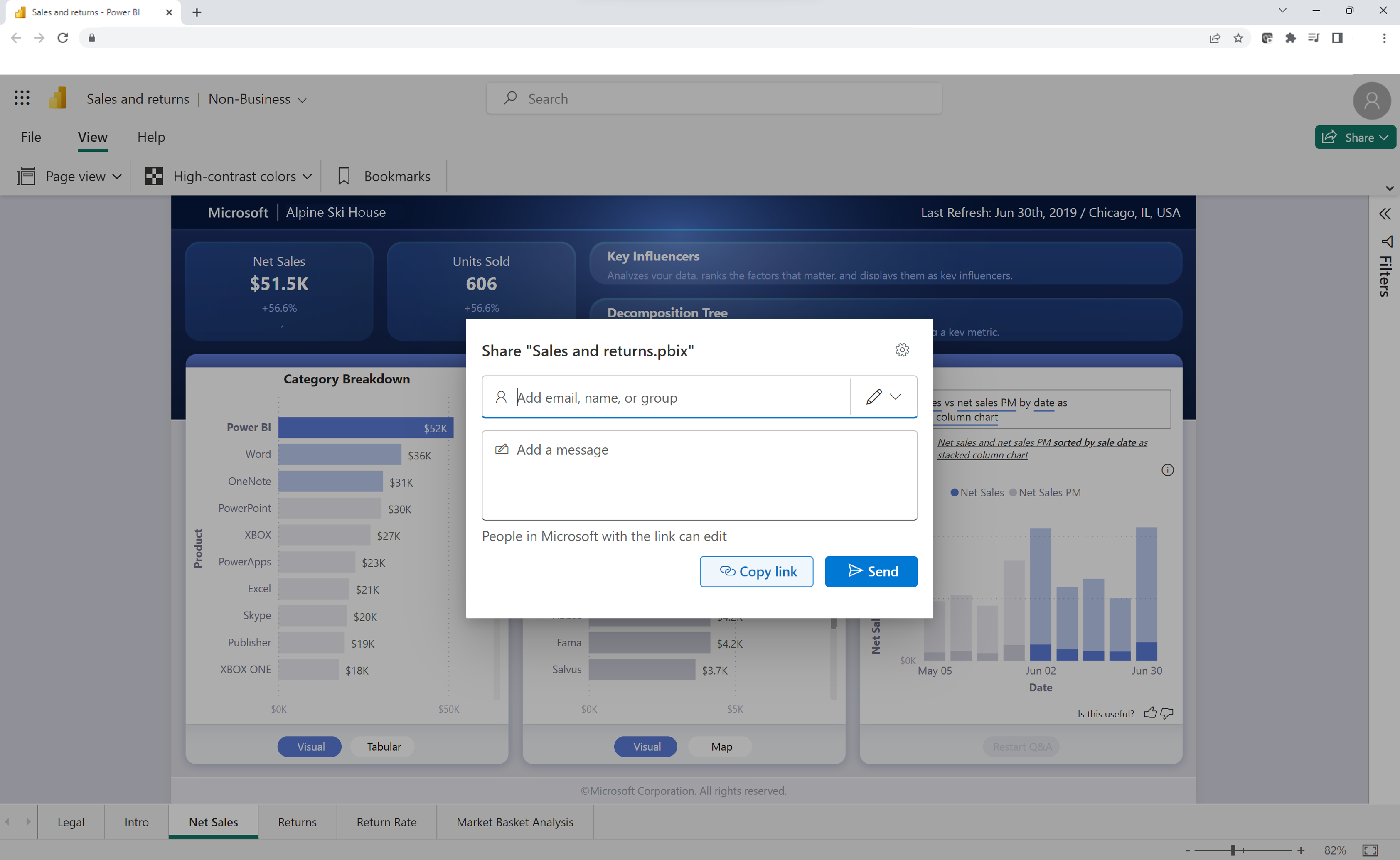 OneDrive 和 SharePoint 中“共享”对话框的屏幕截图。