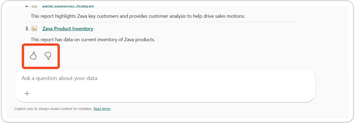 用于提供反馈 Copilot的按钮的屏幕截图。
