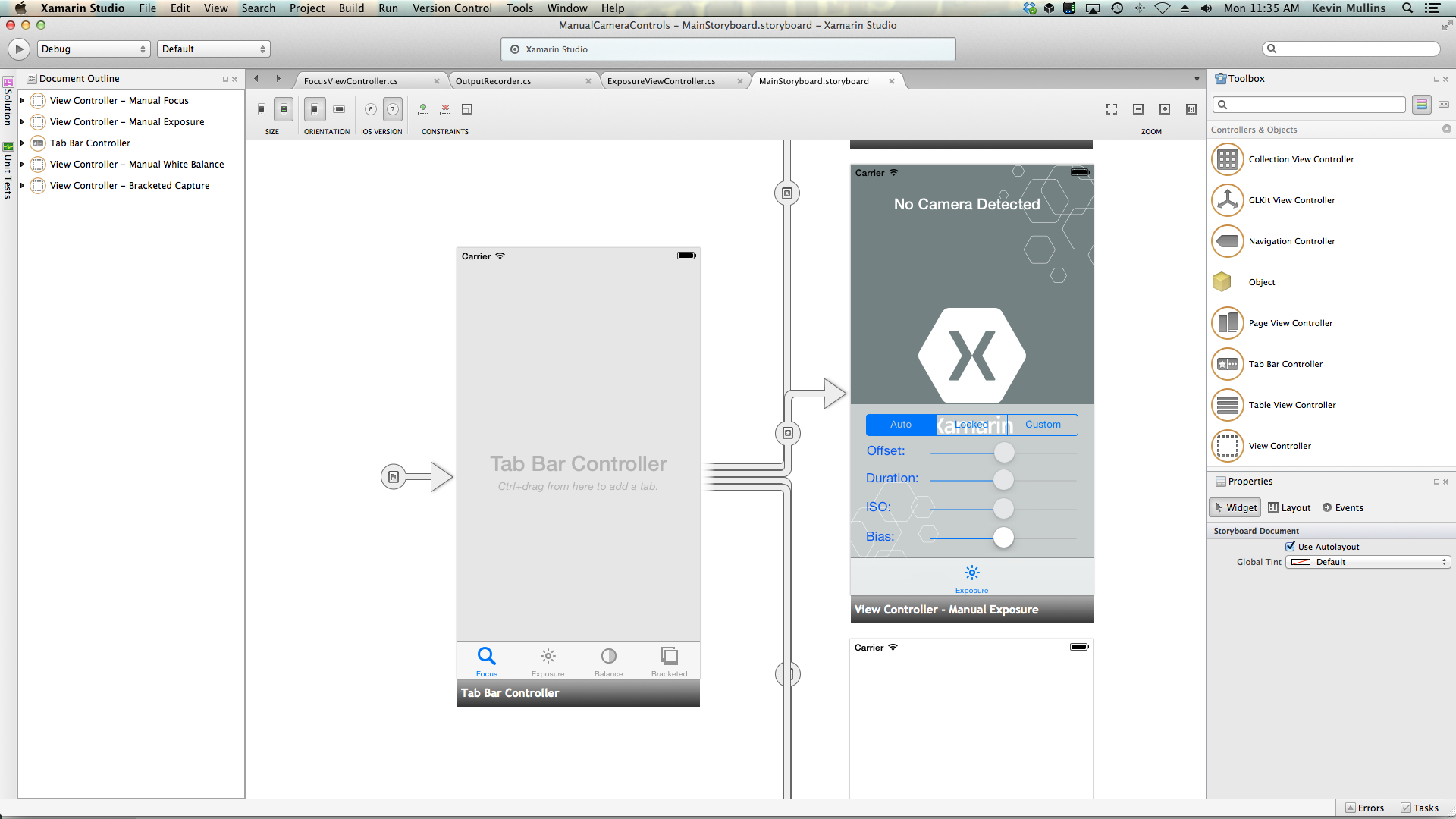 可以将 UIViewController 添加到应用程序情节提要中,并按此处的手动曝光示例进行配置。