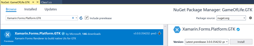选择 Xamarin.Forms.Platform.GTK NuGet 包 选择 Xamarin.Forms.Platform.GTK NuGet 包