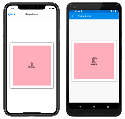 带有底部 SwipeView 上下文菜单项的 CarouselView iOS 和 Android 上 CarouselView 底部上下文菜单项的屏幕截图
