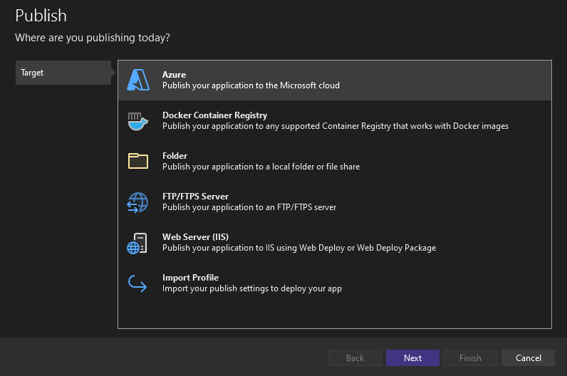“选择发布”选项的屏幕截图。