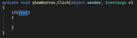 屏幕截图显示显示按钮的事件处理程序，其中选择了值 true。