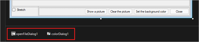 屏幕截图显示设计器底部的对话框组件。