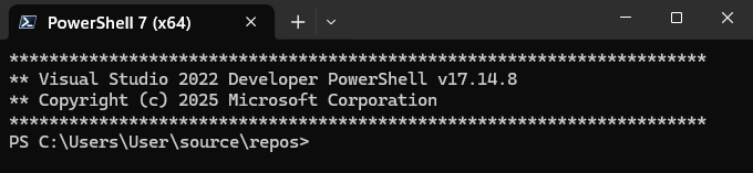 Visual Studio 2022 及更高版本中开发人员 PowerShell 工具的屏幕截图。