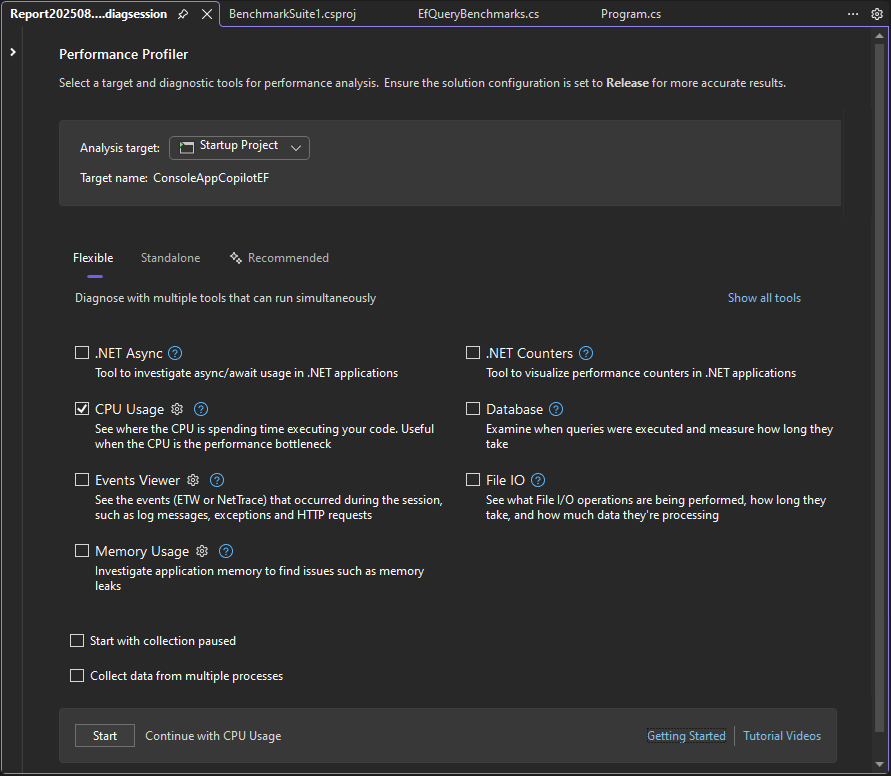 性能探查器的屏幕截图。