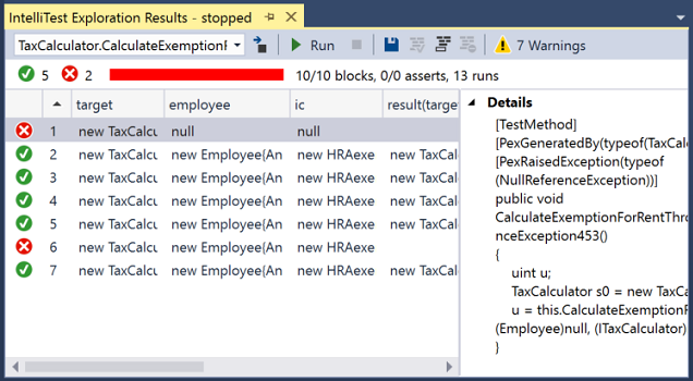 运行中的 IntelliTest