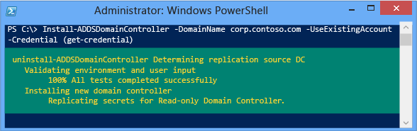 PowerShell 窗口的屏幕截图，其中显示了验证和安装进度。