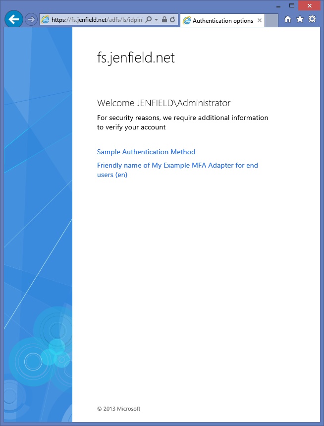 M F A 选项页的屏幕截图。